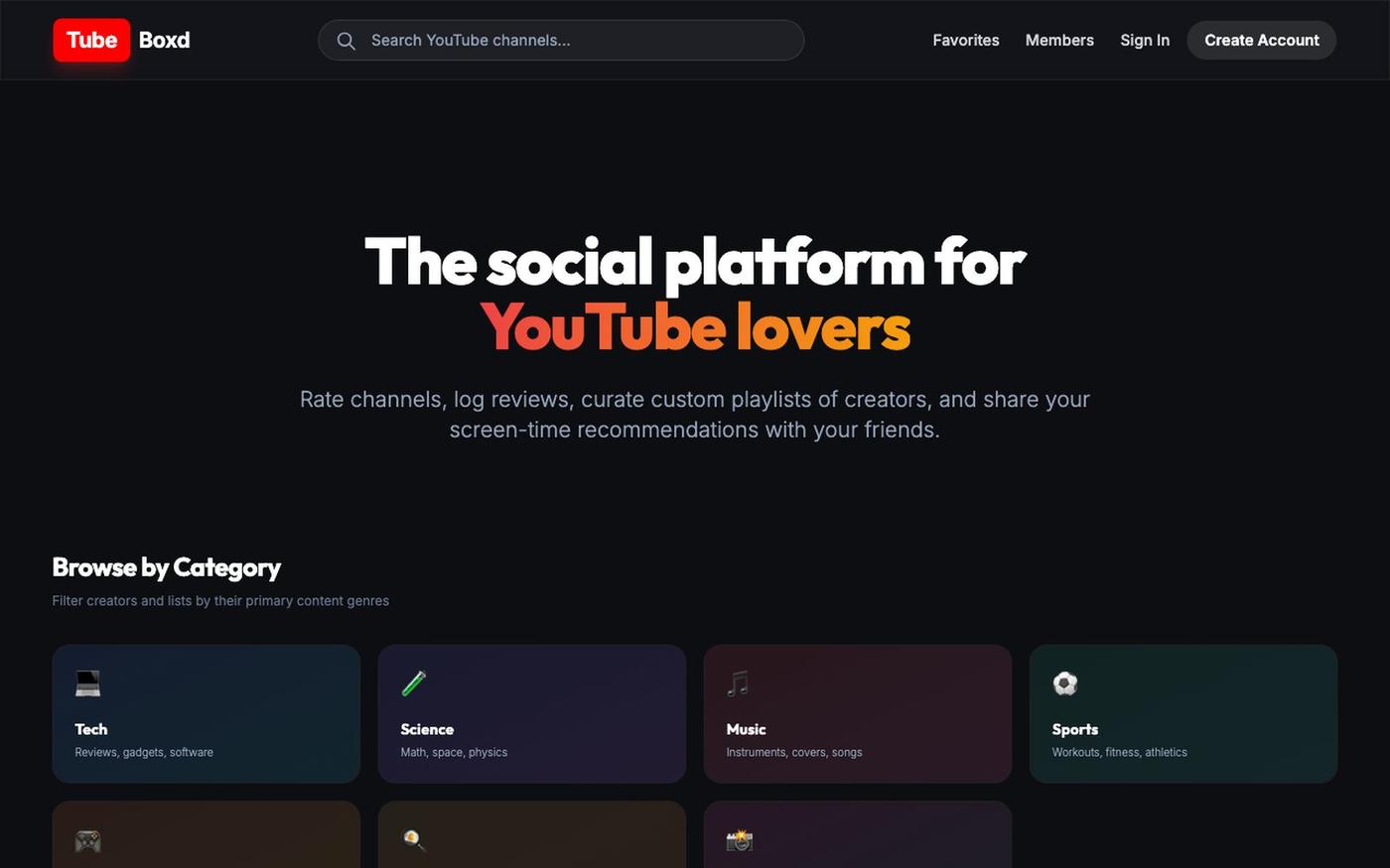 Home • TubeBoxd — screenshot