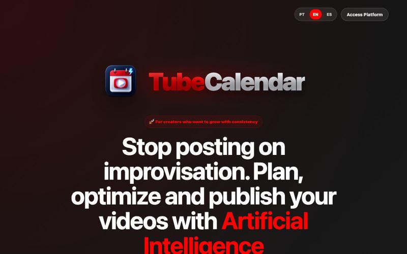 TubeCalendar - Calendário, SEO e IA para Criadores de Conteúdo — screenshot
