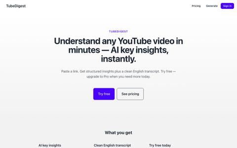 TubeDigest — AI insights for any YouTube video — screenshot