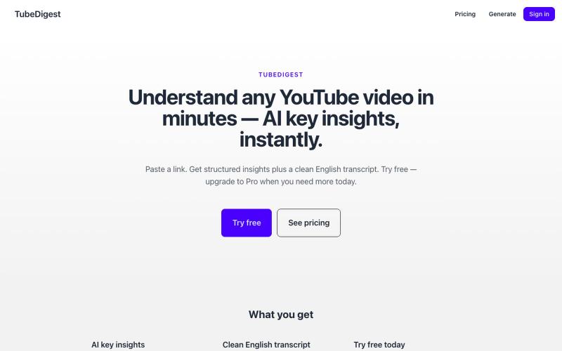 TubeDigest — AI insights for any YouTube video — screenshot