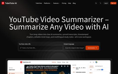 YouTube Video Summarizer – AI Summary, Transcript & Mind Map — screenshot