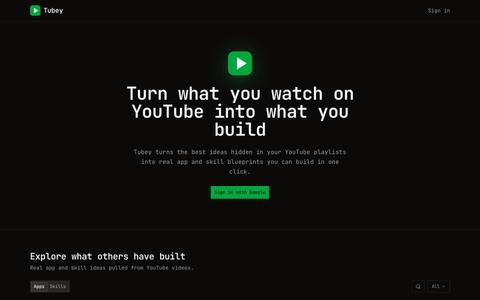 Tubey — Build apps from YouTube videos — screenshot