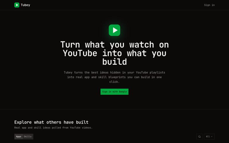 Tubey — Build apps from YouTube videos — screenshot