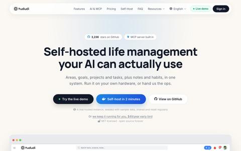 tududi: self-hosted task manager and life management system, with MCP for AI age — screenshot