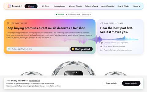 TuneBid — Music Discovery & Transparent Music Charts — screenshot