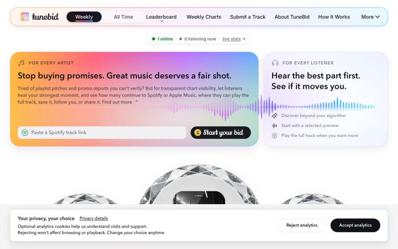 TuneBid — Music Discovery & Transparent Music Charts — screenshot