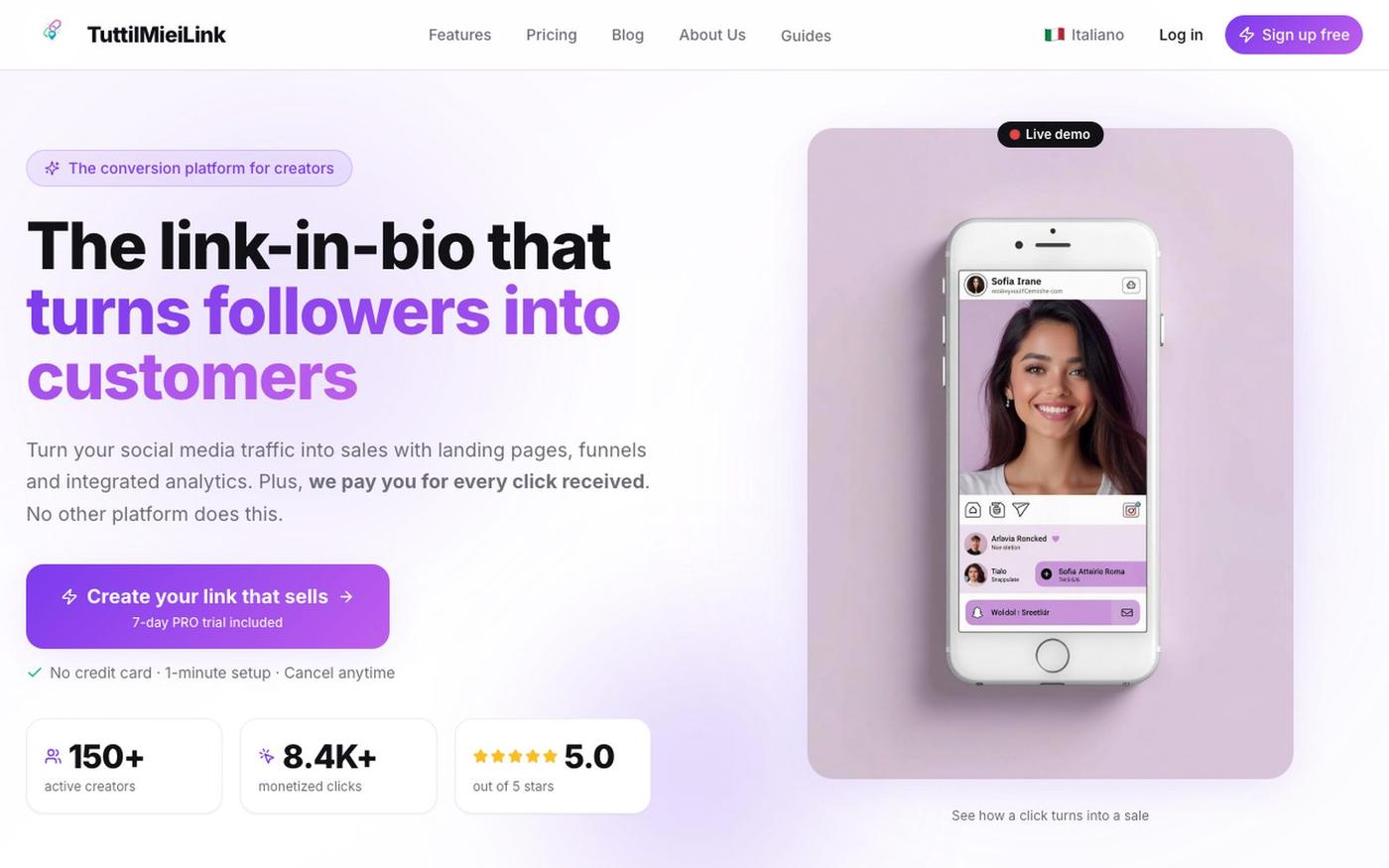 TuttiIMieiLink - Link in Bio per Vendere | +40% Conversioni — screenshot