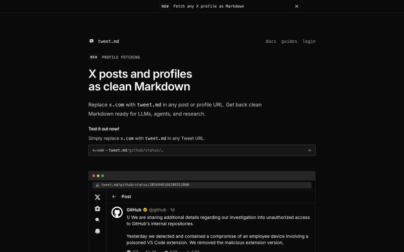 X posts as clean Markdown for LLMs — screenshot