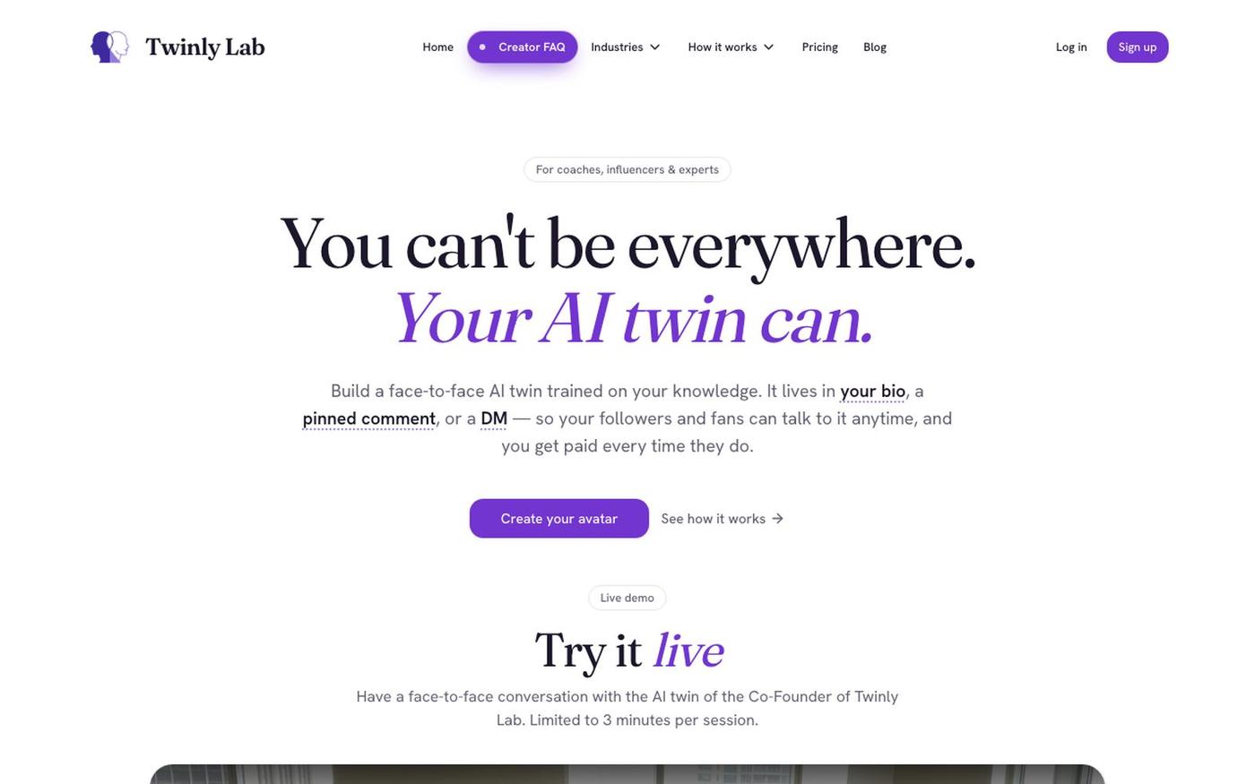 Twinly Lab — AI Twin for Coaches, Creators & Experts — screenshot