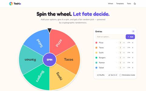 Spin the Wheel — Free Random Wheel Spinner | Twirlo — screenshot