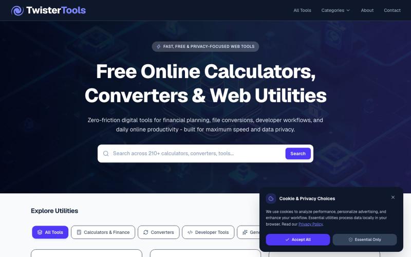 TwisterTools - Free Online Calculators, Converters & Web Utilities — screenshot
