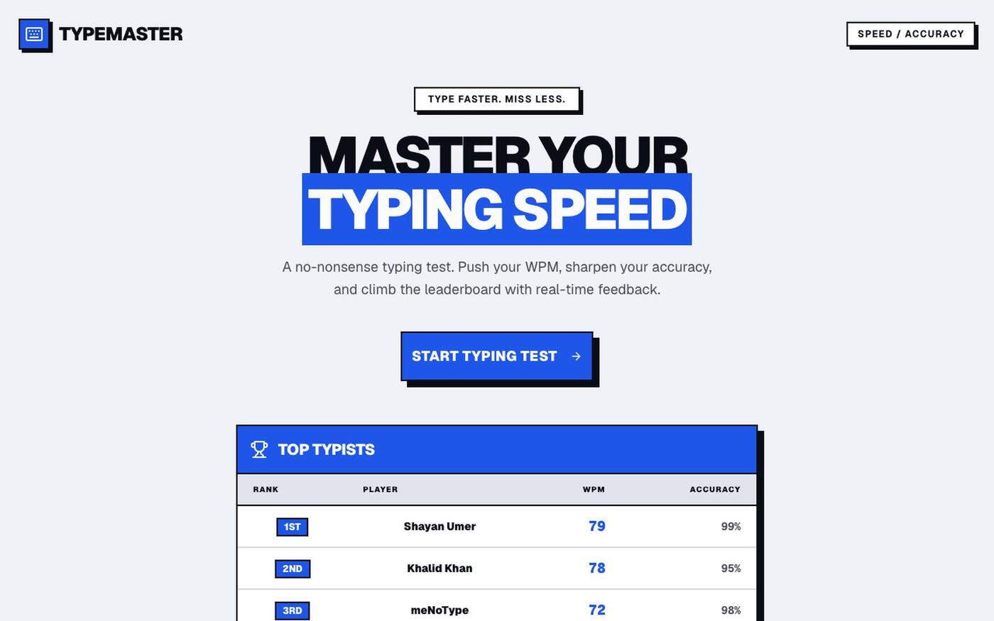 TypeMaster — Brutalist Typing Challenge — screenshot