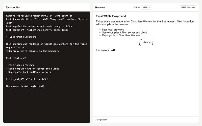Typst WASM Playground — screenshot