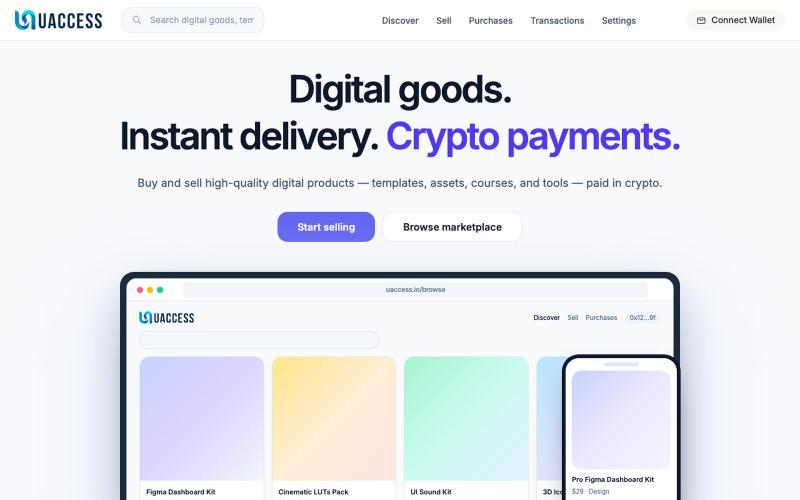 Sell Digital Assets for Crypto | UAccess Web 3 Downloads — screenshot