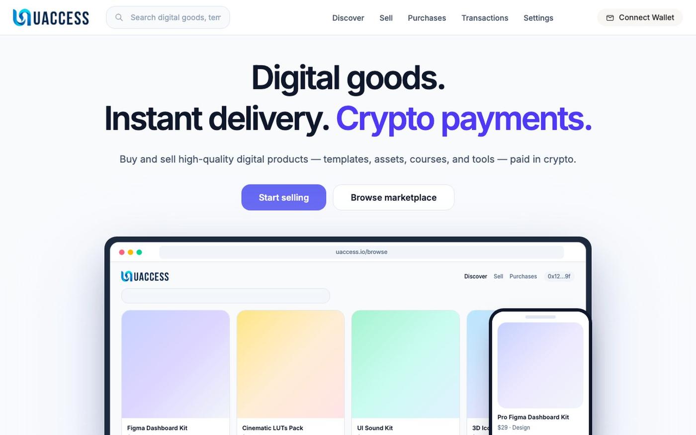 Sell Digital Assets for Crypto | UAccess Web 3 Downloads — screenshot