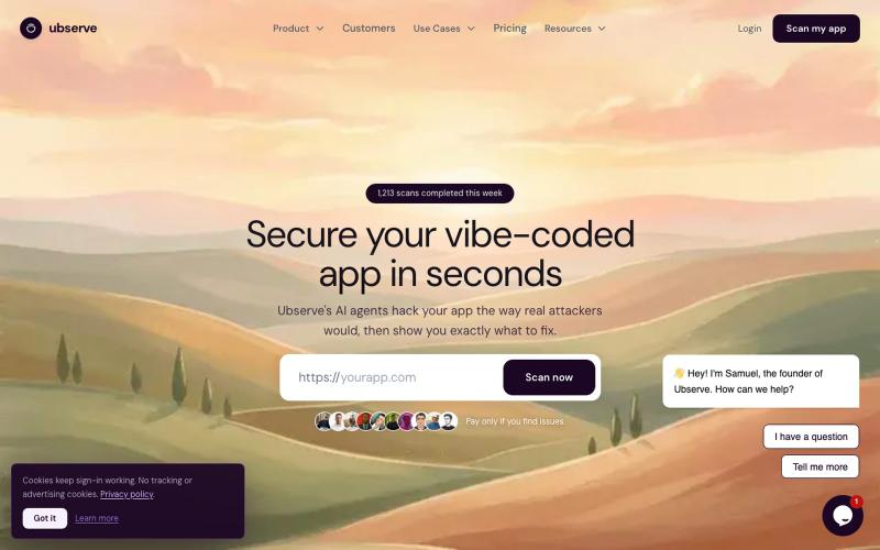 Ubserve | The Security Platform for Vibecoders — screenshot