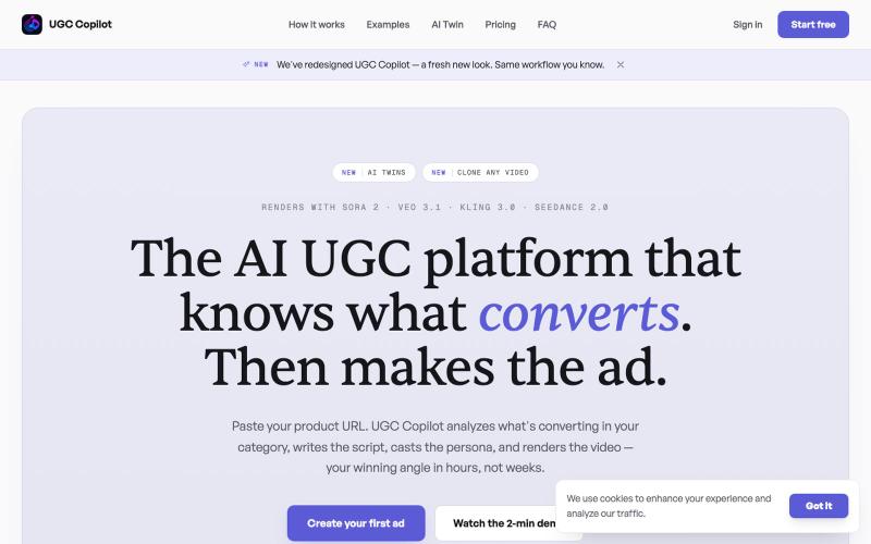 AI UGC Ads Generator — Trend Analysis + Video in 5 Minutes | UGC Copilot — screenshot