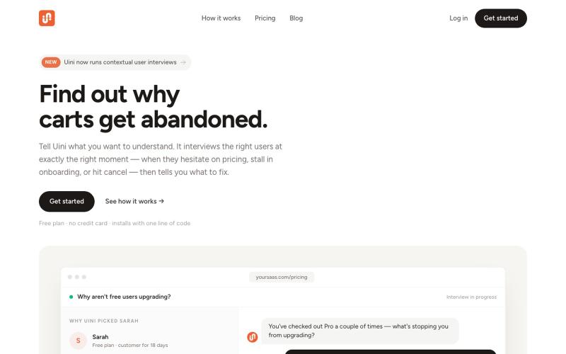 Talk to your users at the right moment · Uini — screenshot