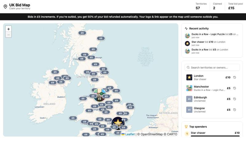 UK Bid Map — Claim Your Territory — screenshot