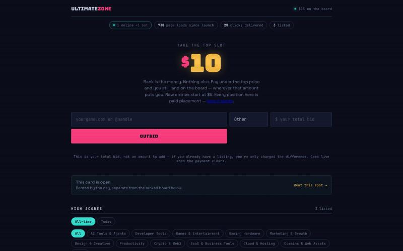 UltimateZone — Pay-to-Rank Link Board — screenshot