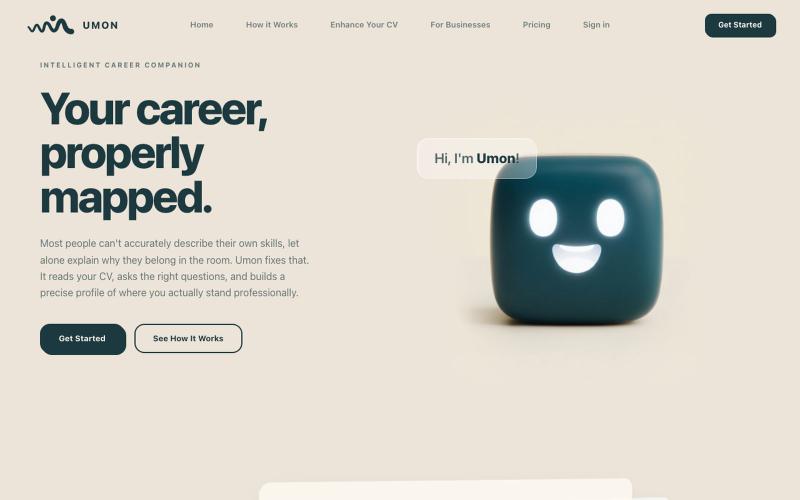 Umon maps your skills, builds your CV, and preps you for the job — screenshot