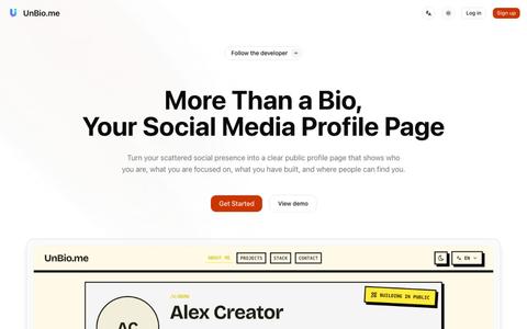 UnBio - More Than a Bio, Your Social Media Profile Page — screenshot