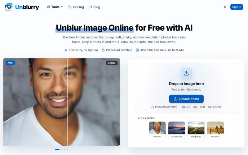 Unblur Image: Free Online AI Photo Blur Remover - Unblurry — screenshot