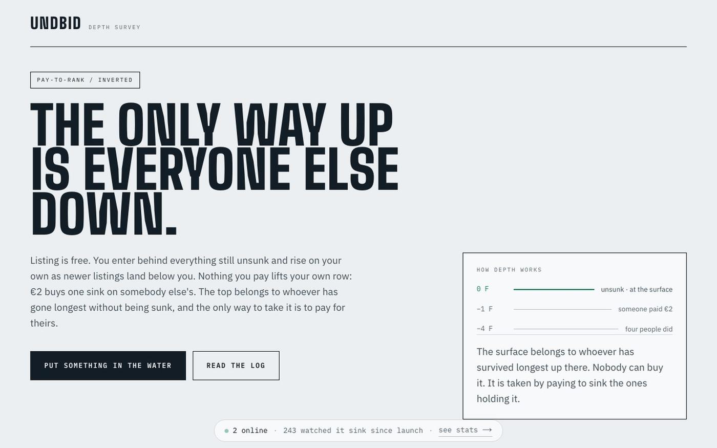 Undbid — the leaderboard you can only lose — screenshot