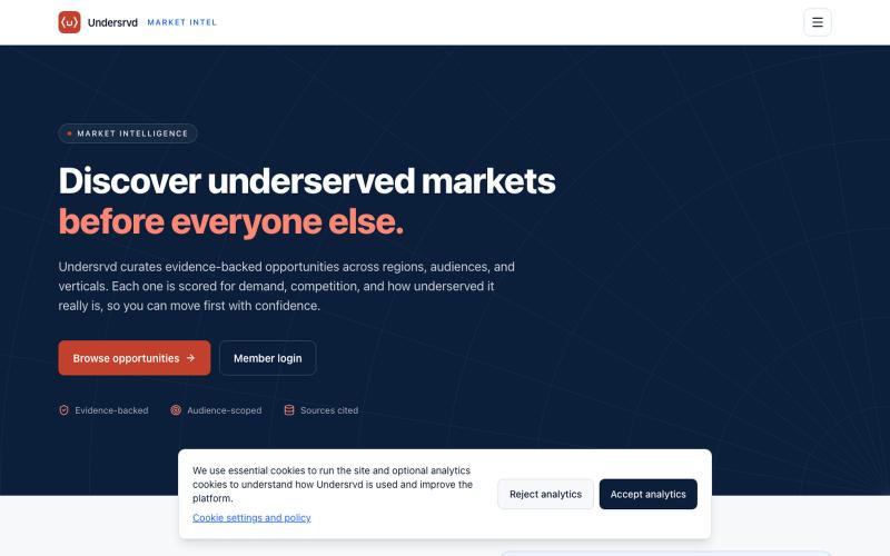 Undersrvd: Find underserved markets before everyone else — screenshot