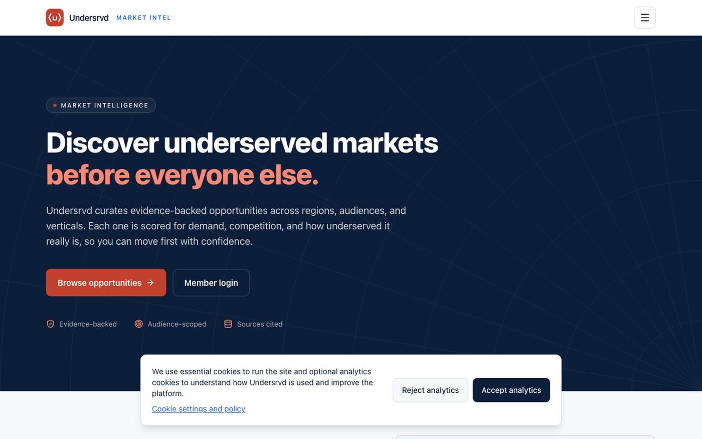 Undersrvd: Find underserved markets before everyone else — screenshot