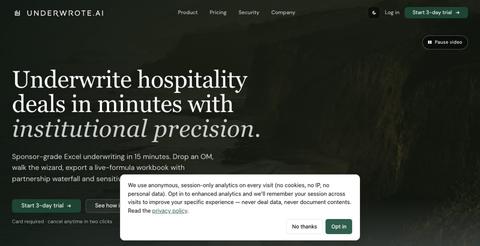 Hotel & hospitality underwriting software — Underwrote.AI — screenshot