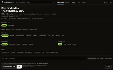 Undominated.ai — the AI price index. Best first, then price. — screenshot