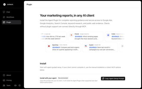 Marketing reporting Agent Plugin and MCP server | Unfetch — screenshot