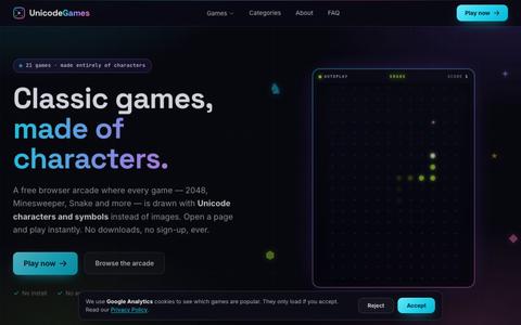 UnicodeGames — Free Browser Games Made of Characters — screenshot