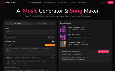 AI Music Generator & Song Maker | UniMusic AI — screenshot