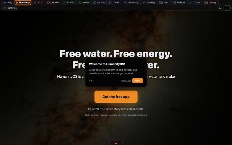 HumanityOS: Free water. Free energy. Free food. Forever. — screenshot