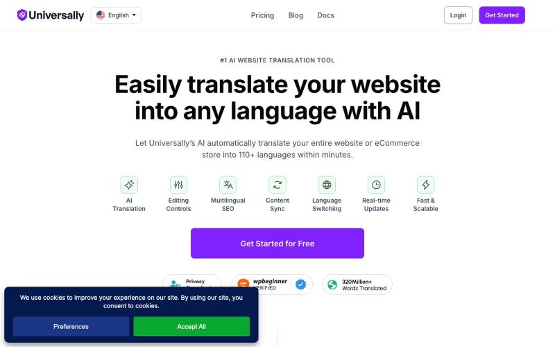 Universally | Translate Your Website & Go Global in Minutes — screenshot