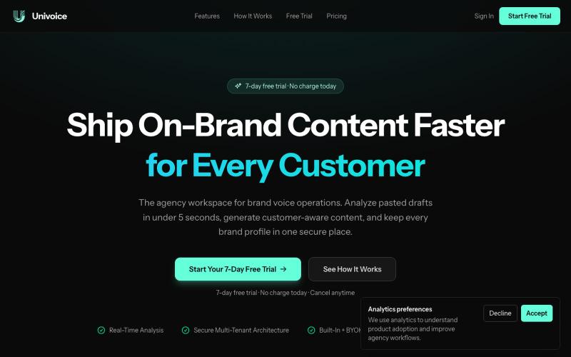 Univoice — Brand Voice Workflow for Marketing Agencies — screenshot