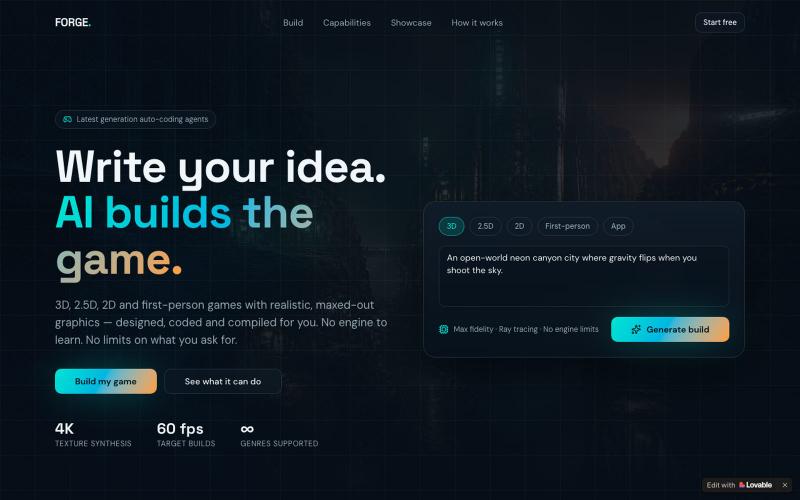 Forge — Turn an Idea Into a 3D, 2D or FPS Game — screenshot