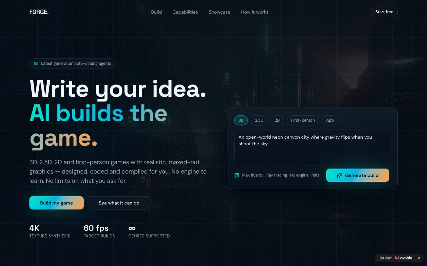 Forge — Turn an Idea Into a 3D, 2D or FPS Game — screenshot
