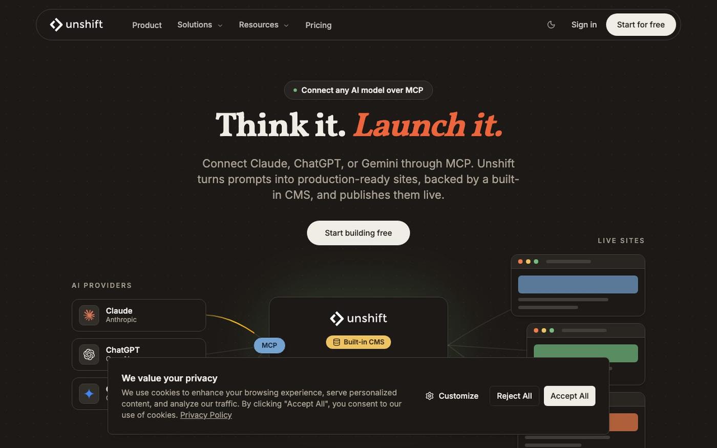 The AI-native website builder — screenshot