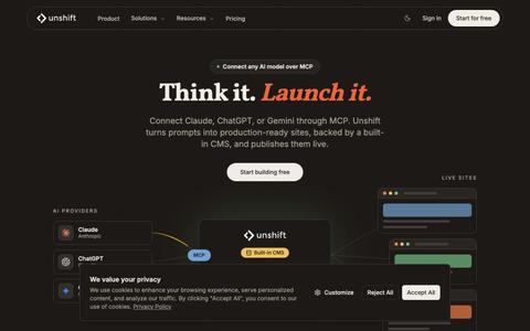 The AI-native website builder — screenshot