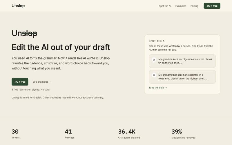 Unslop — Edit the AI out of your draft — screenshot