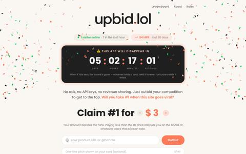 upbid.lol — Bid up. Rank up. Win big. — screenshot