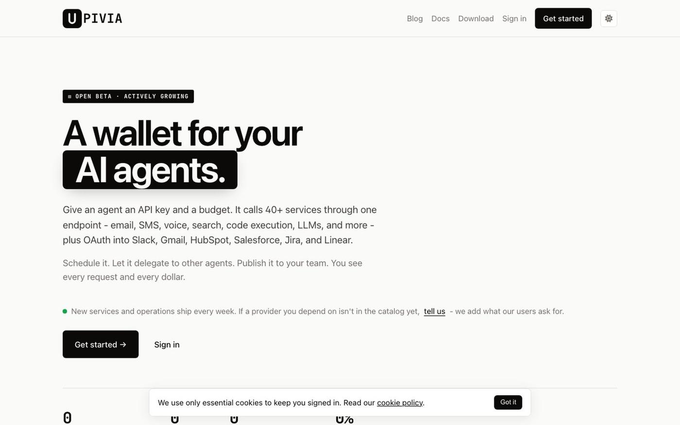 Upivia - A wallet for your AI agents — screenshot