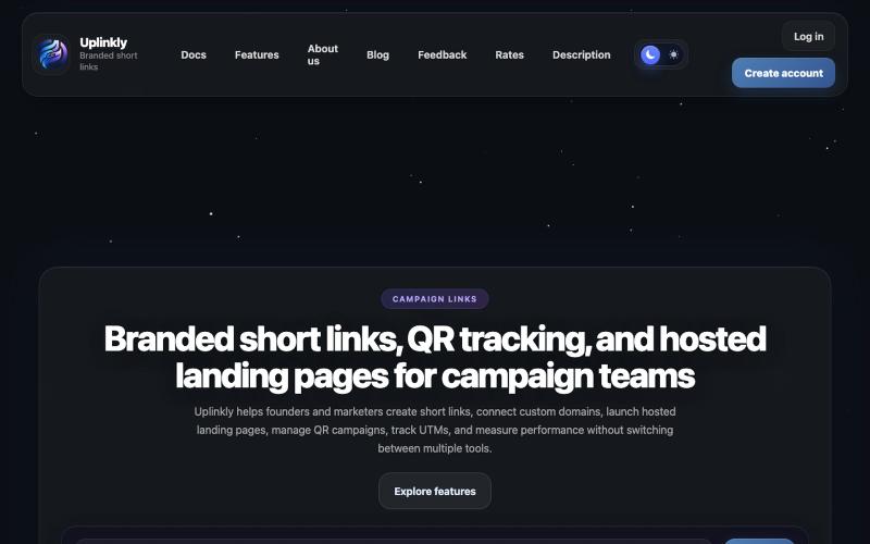 Uplinkly – Branded Short Links, Landing Pages and Analytics — screenshot