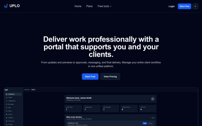 UPLO | Client Portal for Freelancers — screenshot