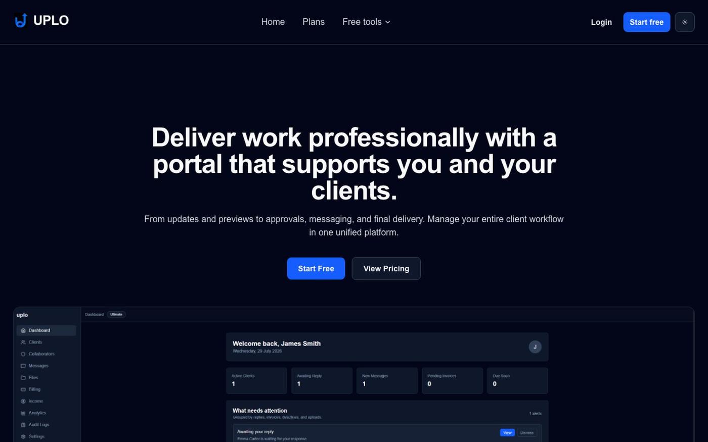 UPLO | Client Portal for Freelancers — screenshot
