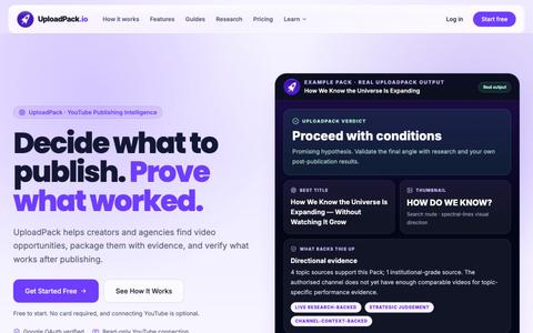 UploadPack: YouTube Publishing Intelligence Software — screenshot