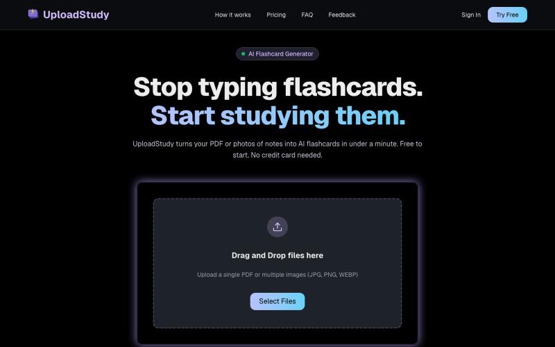 UploadStudy — AI Flashcards from PDF & Notes — screenshot